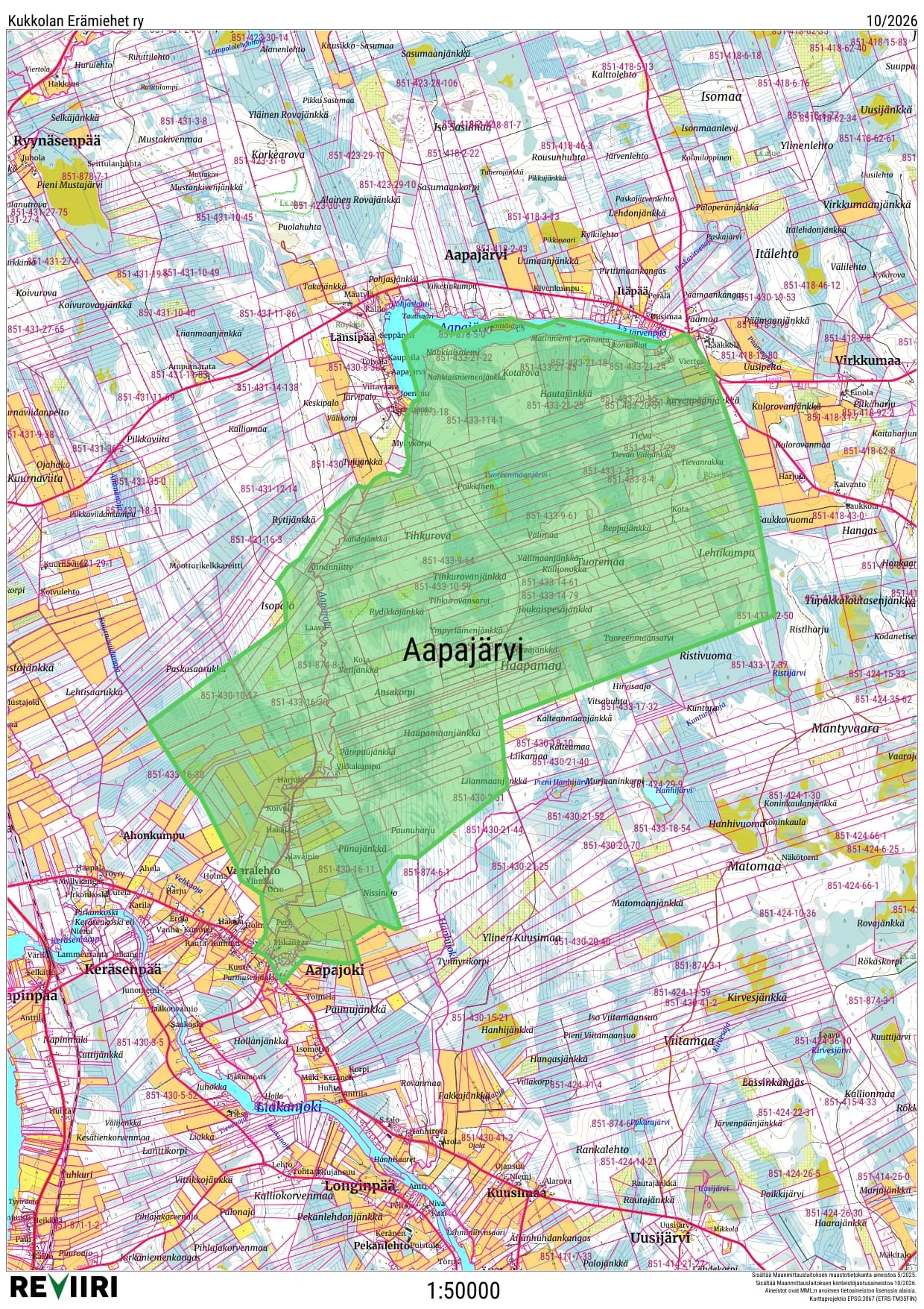 Aapajärven toimialuekartta: Maastokartta 2